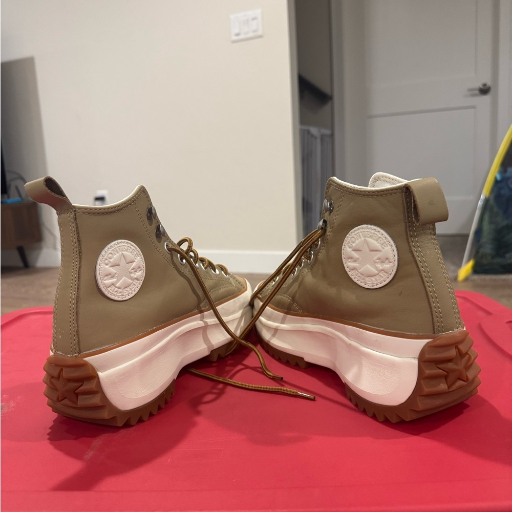 Converse High-Top Sneakers in Tan and White - Picture 3 of 4